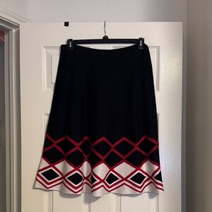 Black A-Line Knit Skirt with Red and White Diamond Border